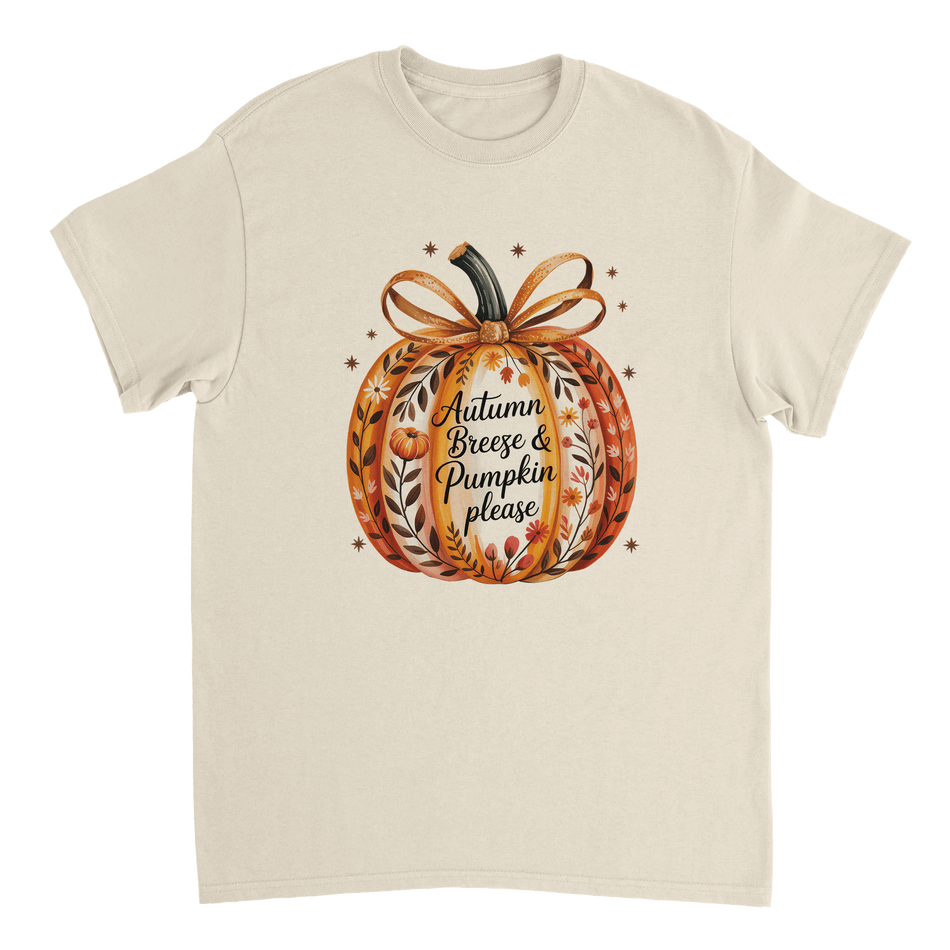 Autumn Breeze & Pumpkin Please T-Shirt – Fall Floral Design, Heavyweight Cotton, Classic Fit for Cozy Comfort - KPAP Canada