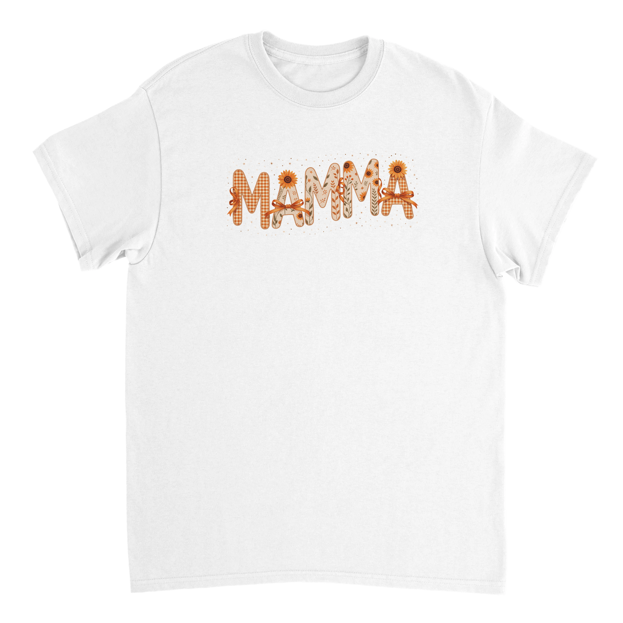 Autumn 'MAMMA' T-Shirt – Sunflower & Gingham Print, Heavyweight Cotton, Classic Fit for Everyday Comfort - KPAP Canada