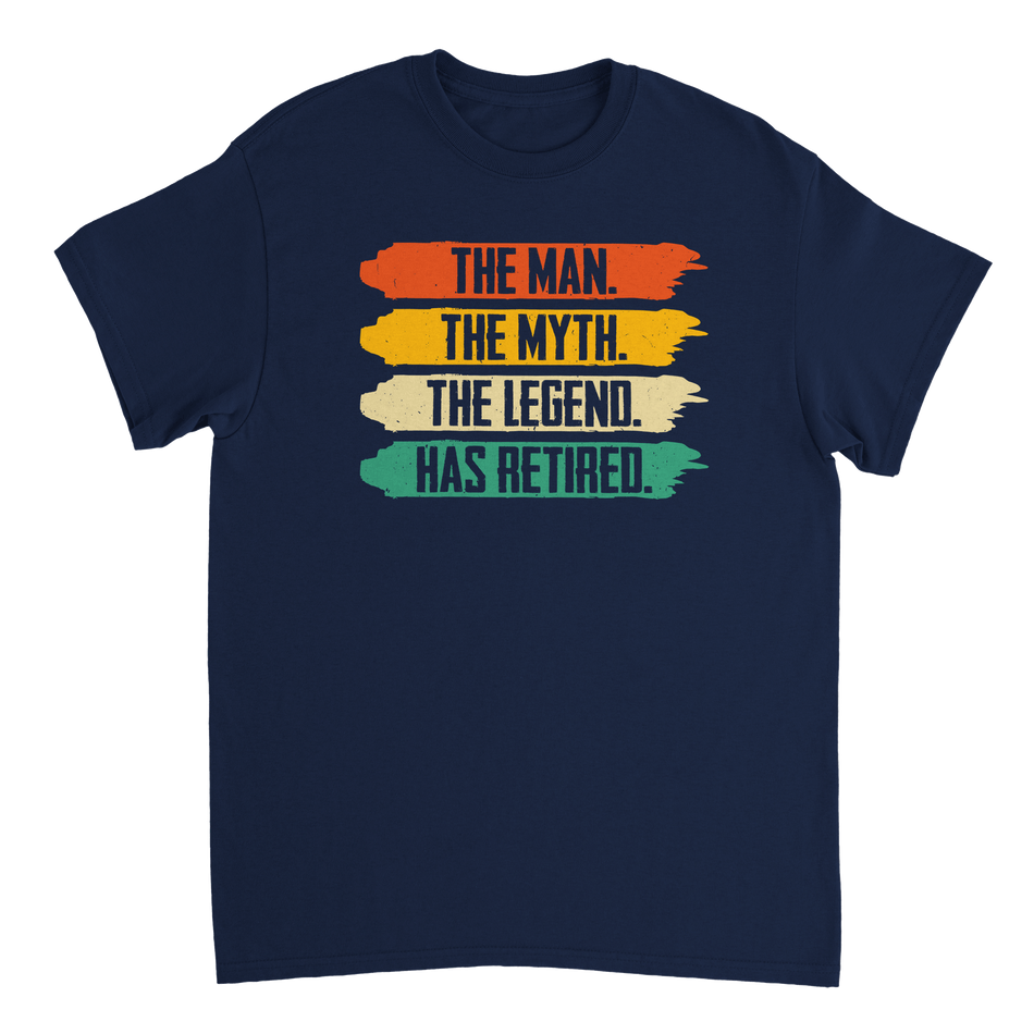 The Man The Myth The Legend Has Retired T-Shirt – Vintage Sunset Palette, Premium Cotton, Classic Fit, Retirement Gift - KPAP Canada