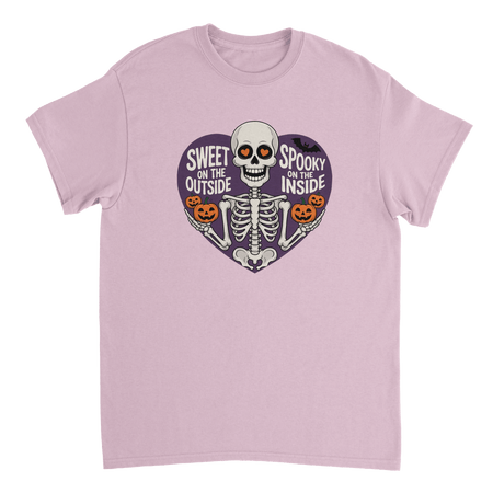 Sweet on the Outside, Spooky on the Inside Skeleton T-Shirt – Heart Eyes & Pumpkins, Heavyweight Cotton Tee - KPAP Canada