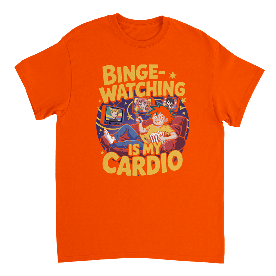Binge - Watching is My Cardio T-Shirt – Anime & Chill Heavyweight Cotton Tee for Ultimate Comfort - KPAP Canada
