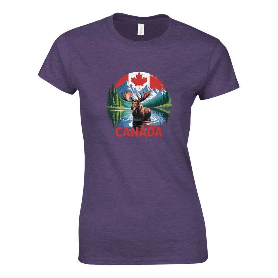 Ladies T-Shirt - Canada Moose and Mountains Design - KPAP Canada