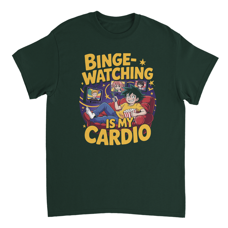 Binge - Watching is My Cardio T-Shirt – Anime & Chill Heavyweight Cotton Tee for Ultimate Comfort - KPAP Canada