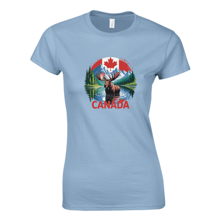 Ladies T-Shirt - Canada Moose and Mountains Design - KPAP Canada