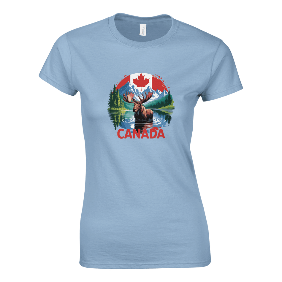 Ladies T-Shirt - Canada Moose and Mountains Design - KPAP Canada