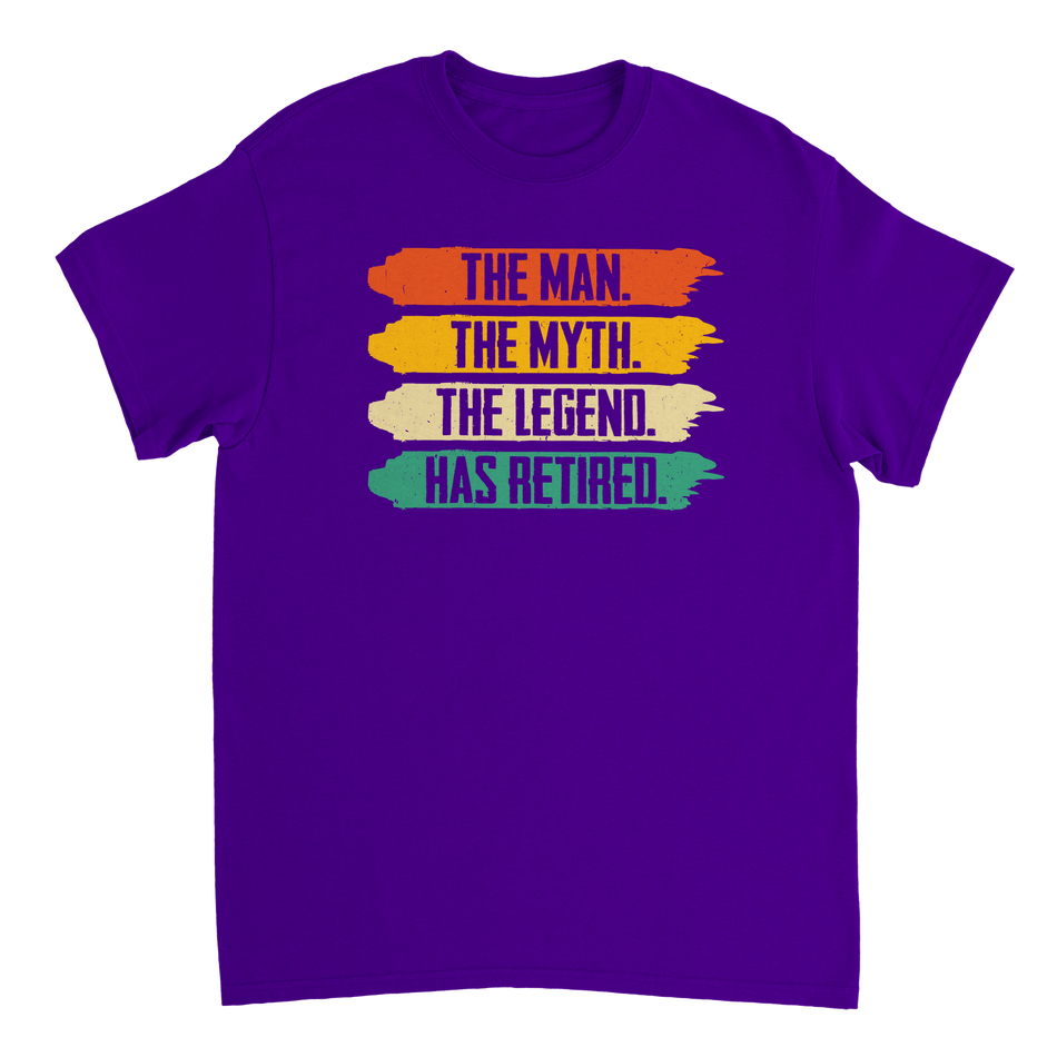 The Man The Myth The Legend Has Retired T-Shirt – Vintage Sunset Palette, Premium Cotton, Classic Fit, Retirement Gift - KPAP Canada
