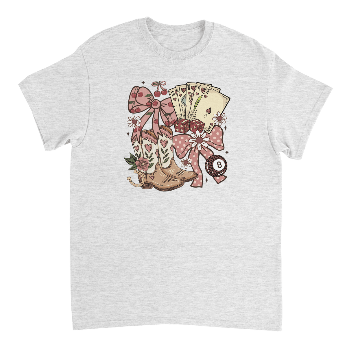 Country Charm T-Shirt – Western Boho, Lucky Dice & Boots Graphic Tee, Classic Fit, Premium Cotton - KPAP Canada