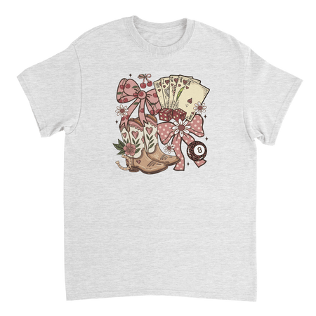 Country Charm T-Shirt – Western Boho, Lucky Dice & Boots Graphic Tee, Classic Fit, Premium Cotton - KPAP Canada