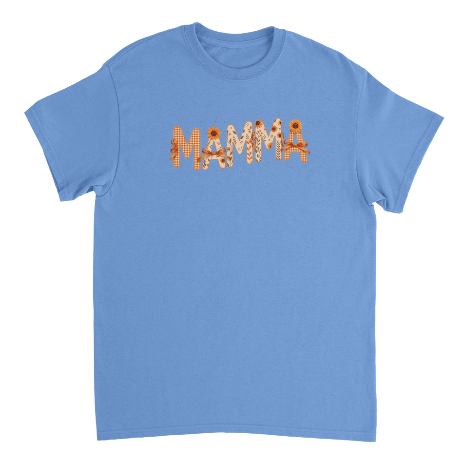Autumn 'MAMMA' T-Shirt – Sunflower & Gingham Print, Heavyweight Cotton, Classic Fit for Everyday Comfort - KPAP Canada