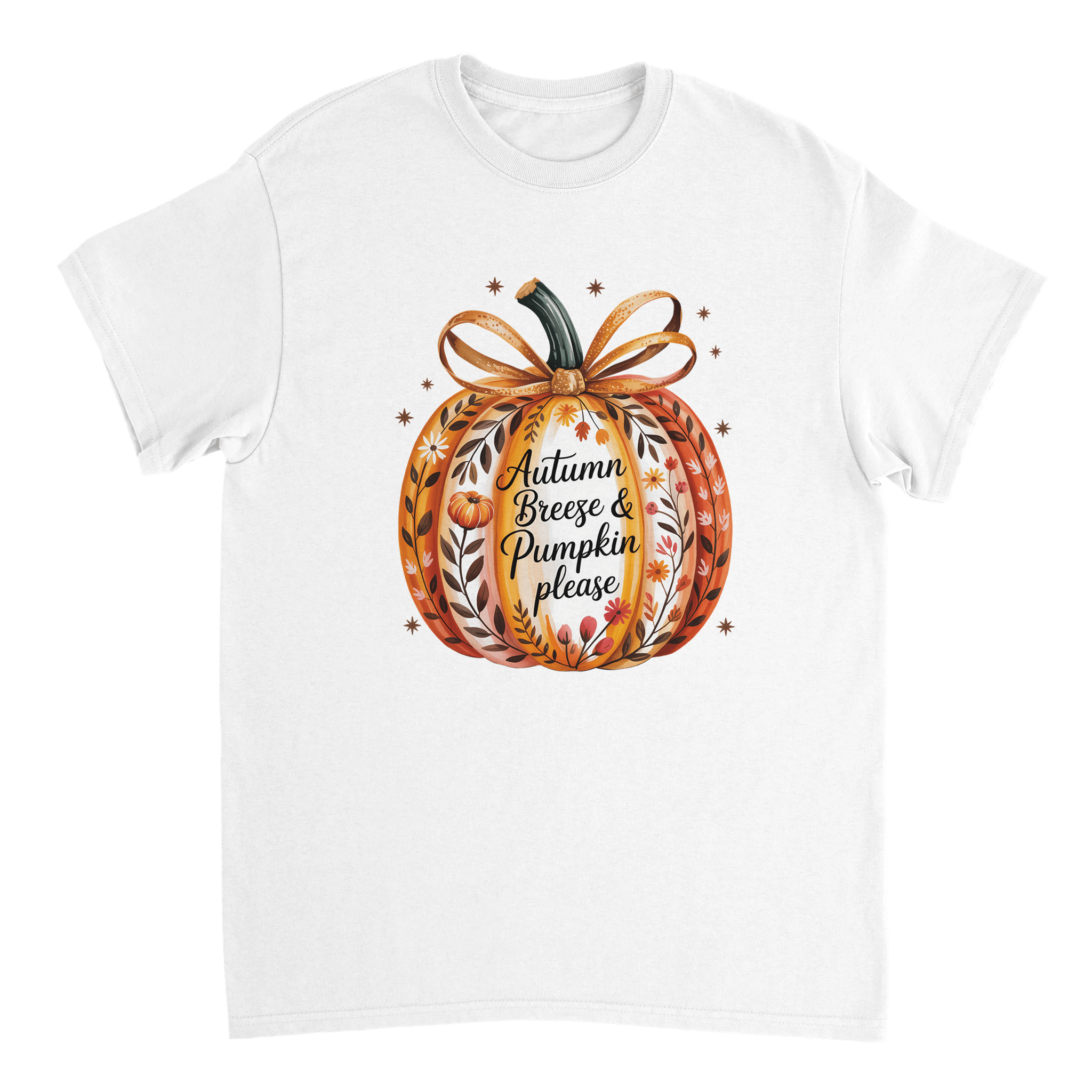 Autumn Breeze & Pumpkin Please T-Shirt – Fall Floral Design, Heavyweight Cotton, Classic Fit for Cozy Comfort - KPAP Canada