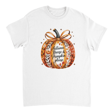 Autumn Breeze & Pumpkin Please T-Shirt – Fall Floral Design, Heavyweight Cotton, Classic Fit for Cozy Comfort - KPAP Canada