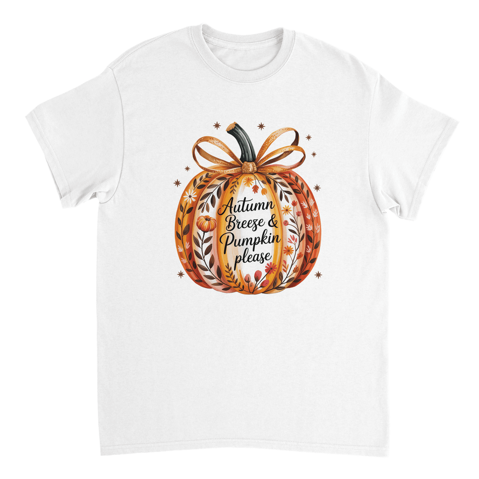 Autumn Breeze & Pumpkin Please T-Shirt – Fall Floral Design, Heavyweight Cotton, Classic Fit for Cozy Comfort - KPAP Canada