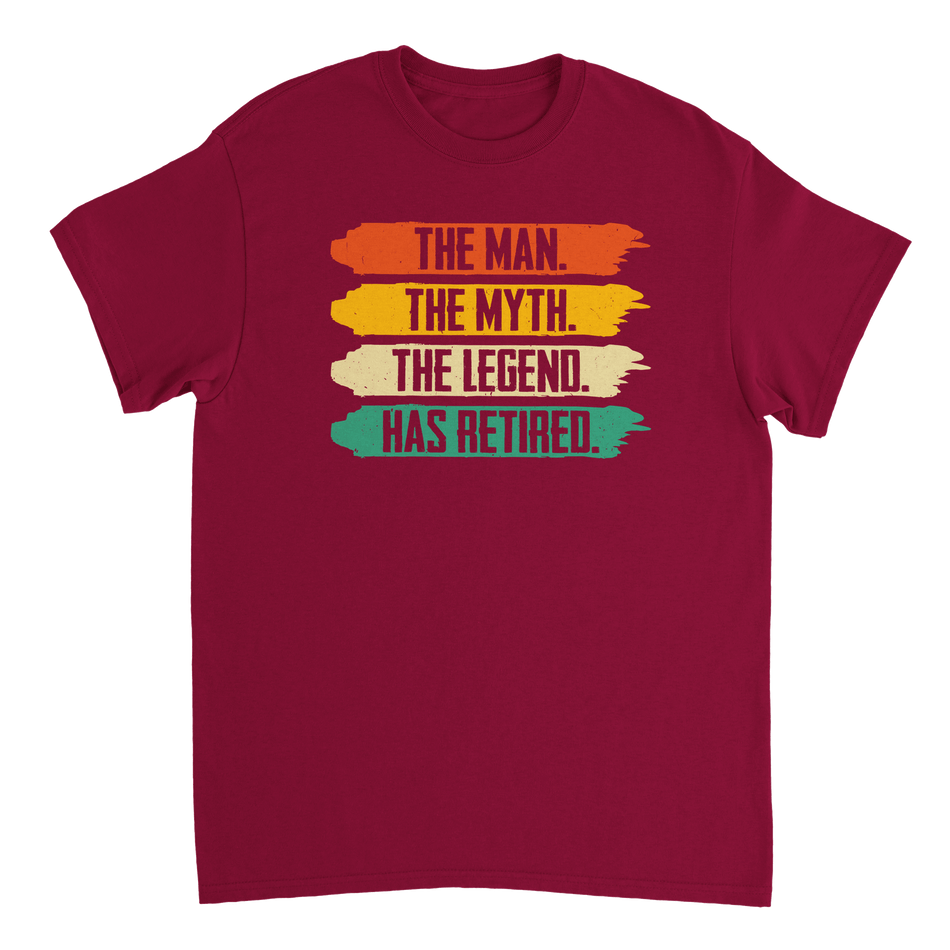 The Man The Myth The Legend Has Retired T-Shirt – Vintage Sunset Palette, Premium Cotton, Classic Fit, Retirement Gift - KPAP Canada