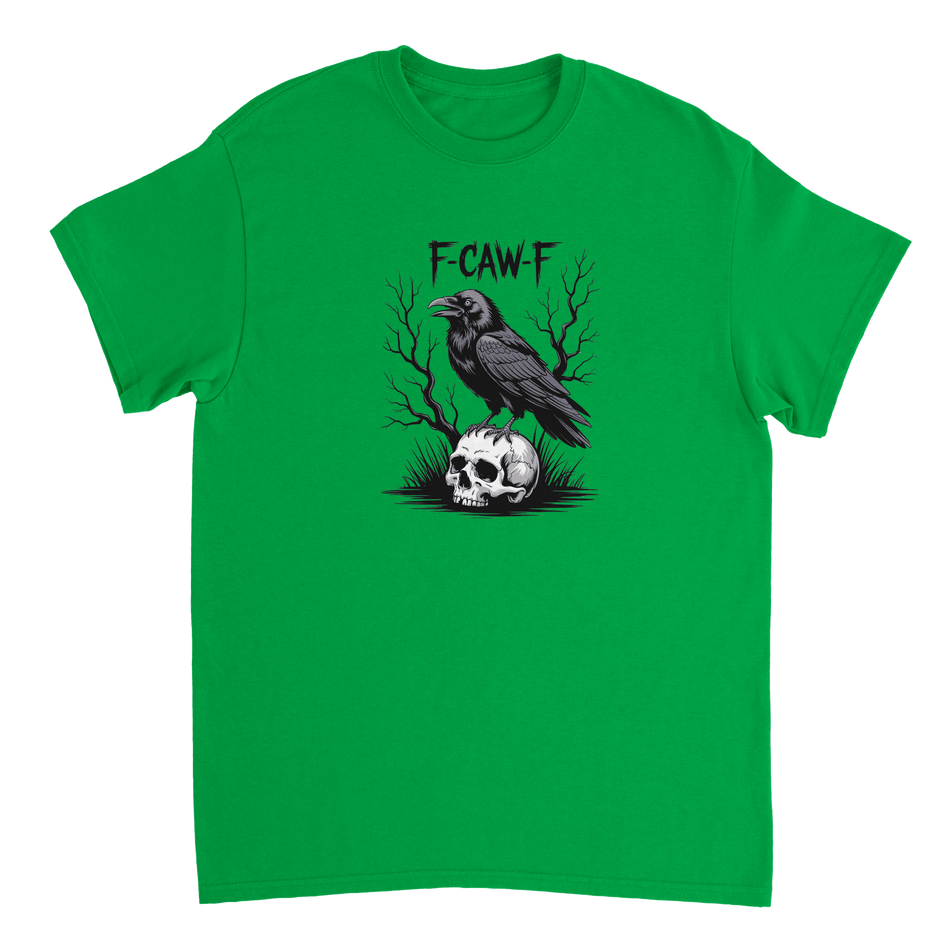 Gothic Raven Skull 'F - CAW - F' T-Shirt – Edgy Heavyweight Cotton, Classic Fit, Durable Casual Wear - KPAP Canada