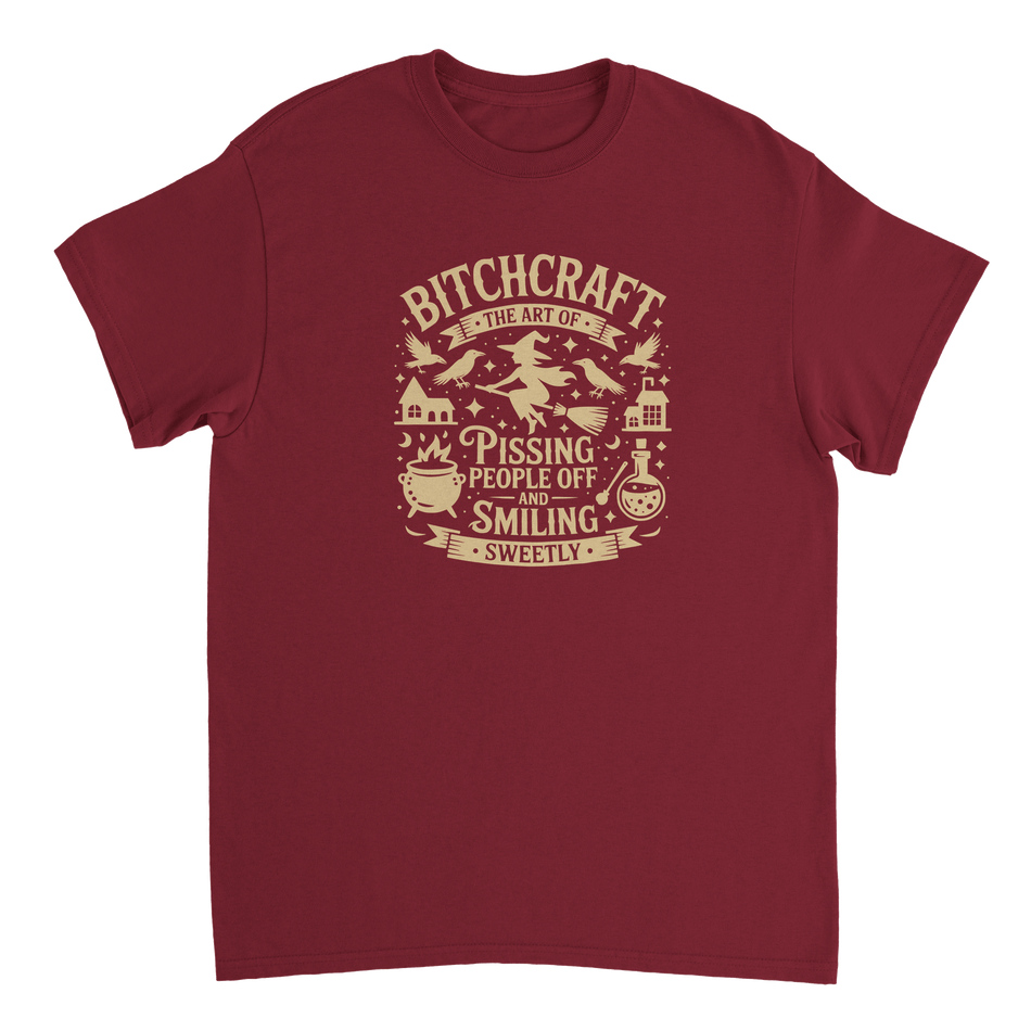 Bitchcraft: The Art of Pissing People Off & Smiling Sweetly T-Shirt – Witchy, Sassy & Spooky Cotton Tee - KPAP Canada