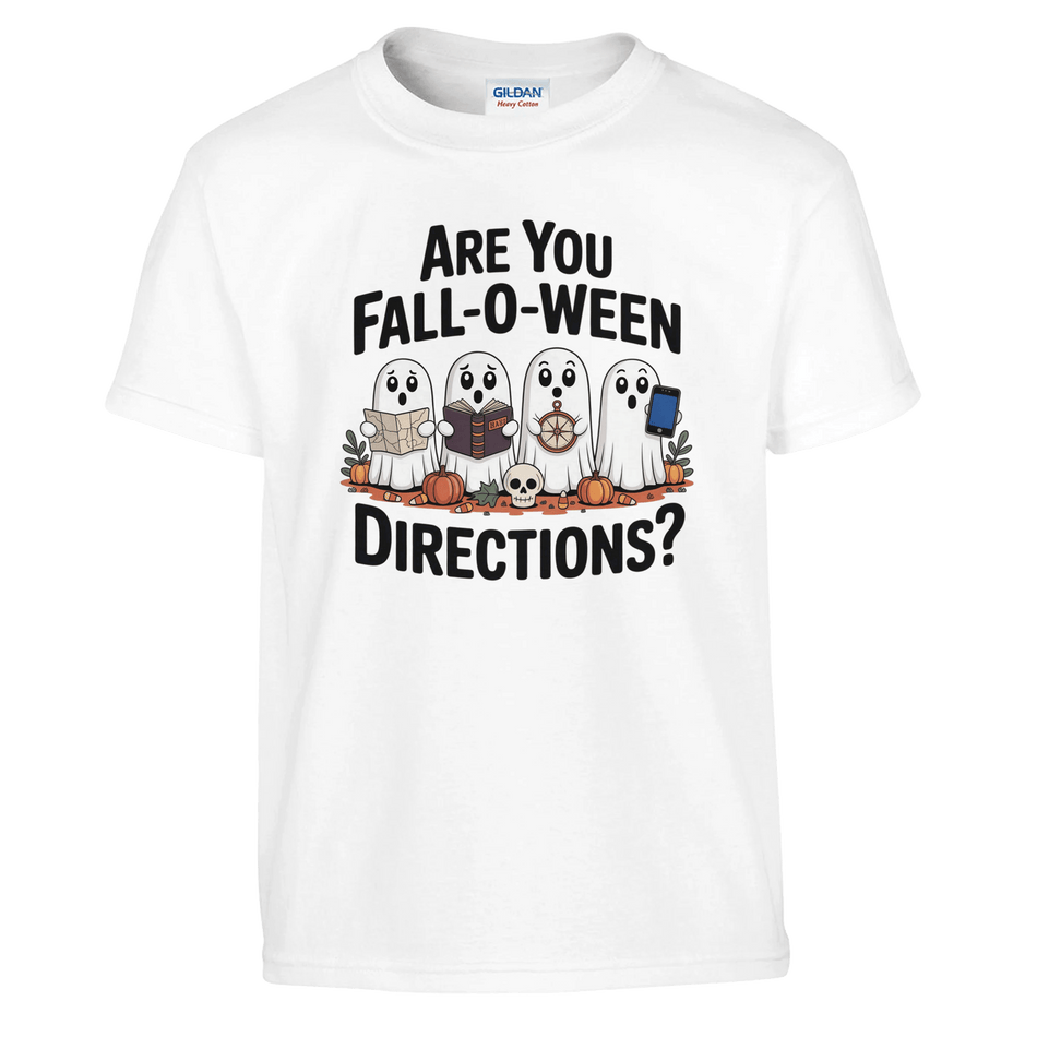 Kids Halloween T-Shirt – 'Are You Fall - O - Ween Directions?' Fun Design - KPAP Canada