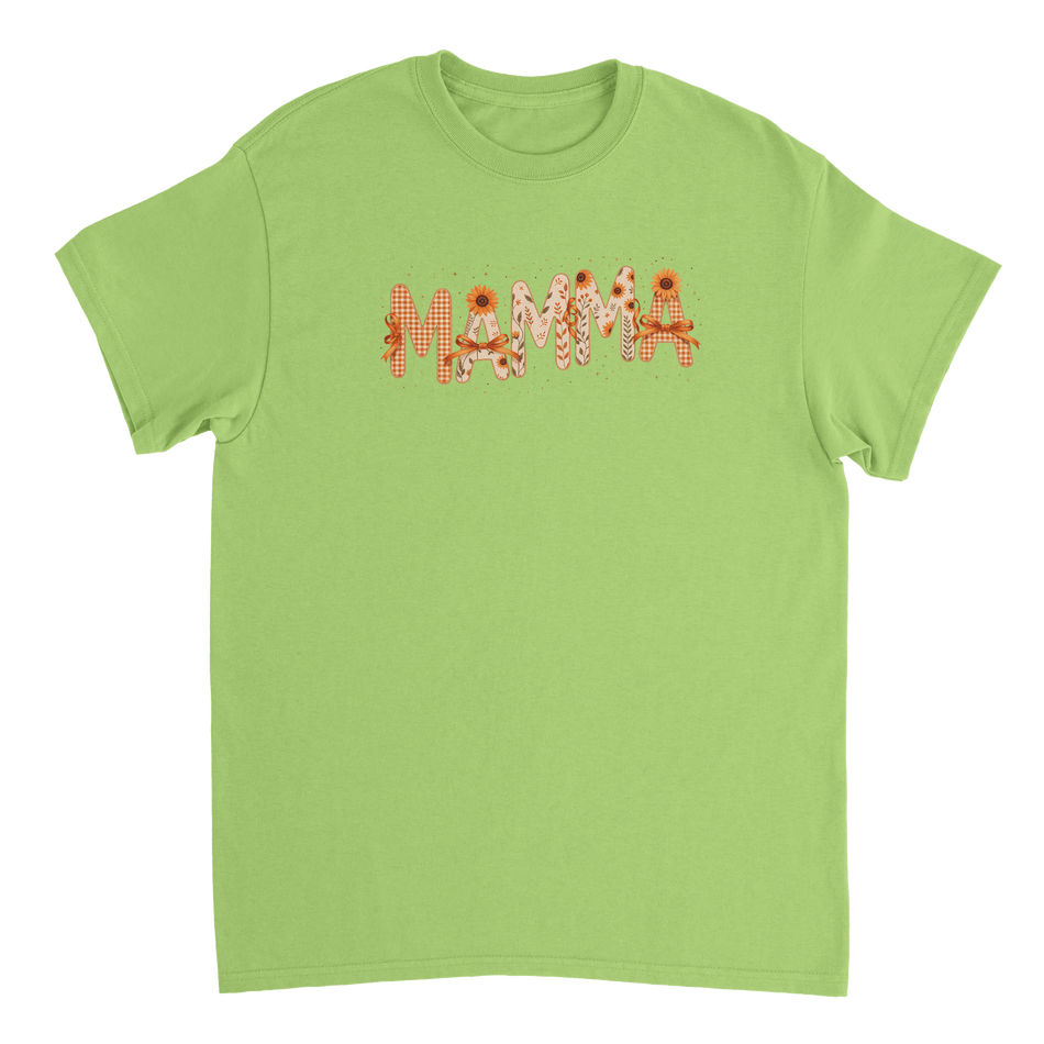 Autumn 'MAMMA' T-Shirt – Sunflower & Gingham Print, Heavyweight Cotton, Classic Fit for Everyday Comfort - KPAP Canada