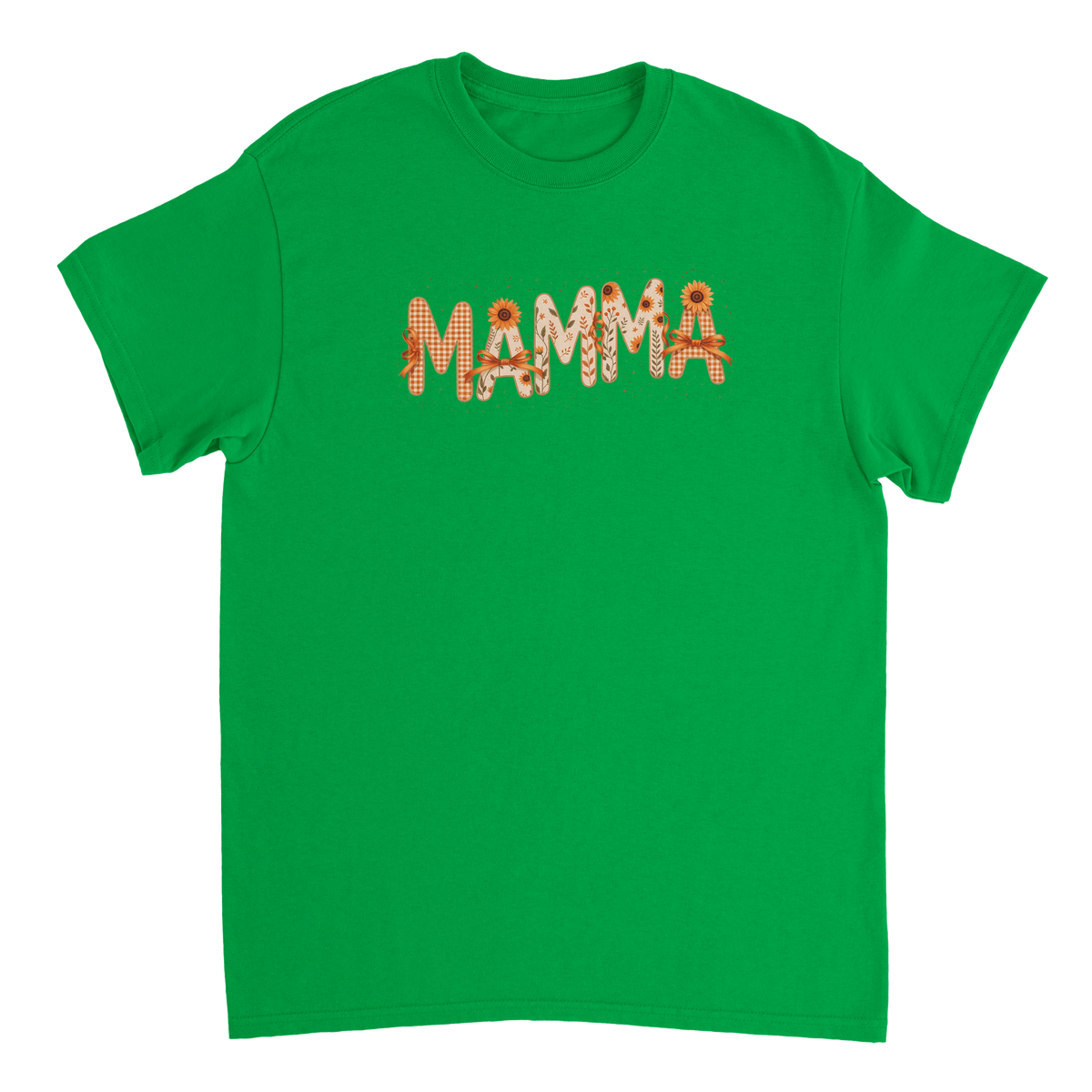 Autumn 'MAMMA' T-Shirt – Sunflower & Gingham Print, Heavyweight Cotton, Classic Fit for Everyday Comfort - KPAP Canada