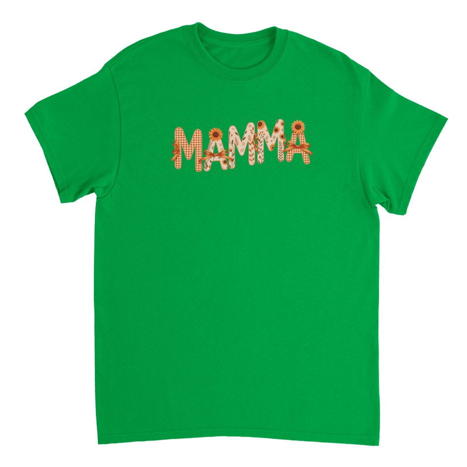 Autumn 'MAMMA' T-Shirt – Sunflower & Gingham Print, Heavyweight Cotton, Classic Fit for Everyday Comfort - KPAP Canada