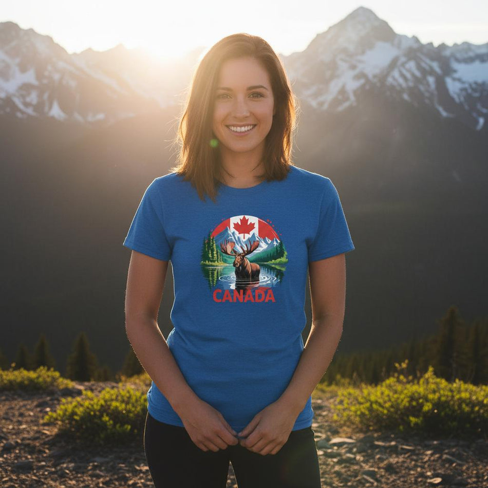 Ladies T-Shirt - Canada Moose and Mountains Design - KPAP Canada
