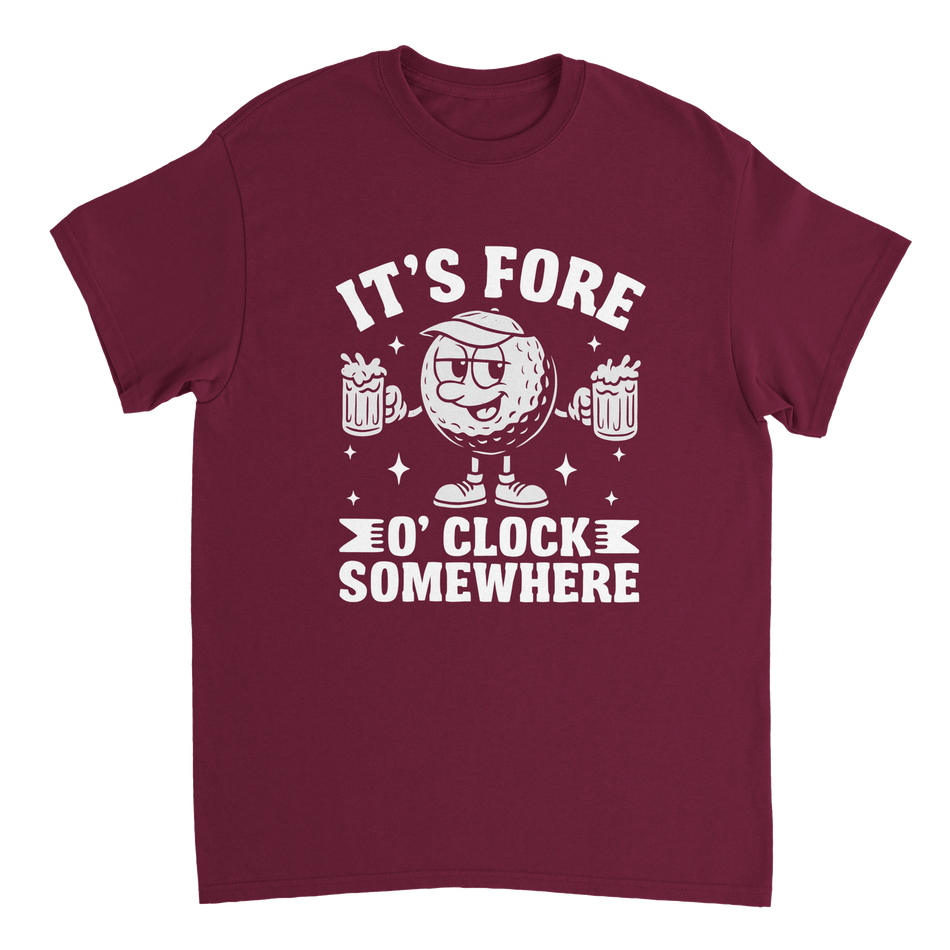 It's Fore O'Clock Somewhere Golf T-Shirt – Heavyweight Cotton, Classic Fit, Durable Casual Wear - KPAP Canada