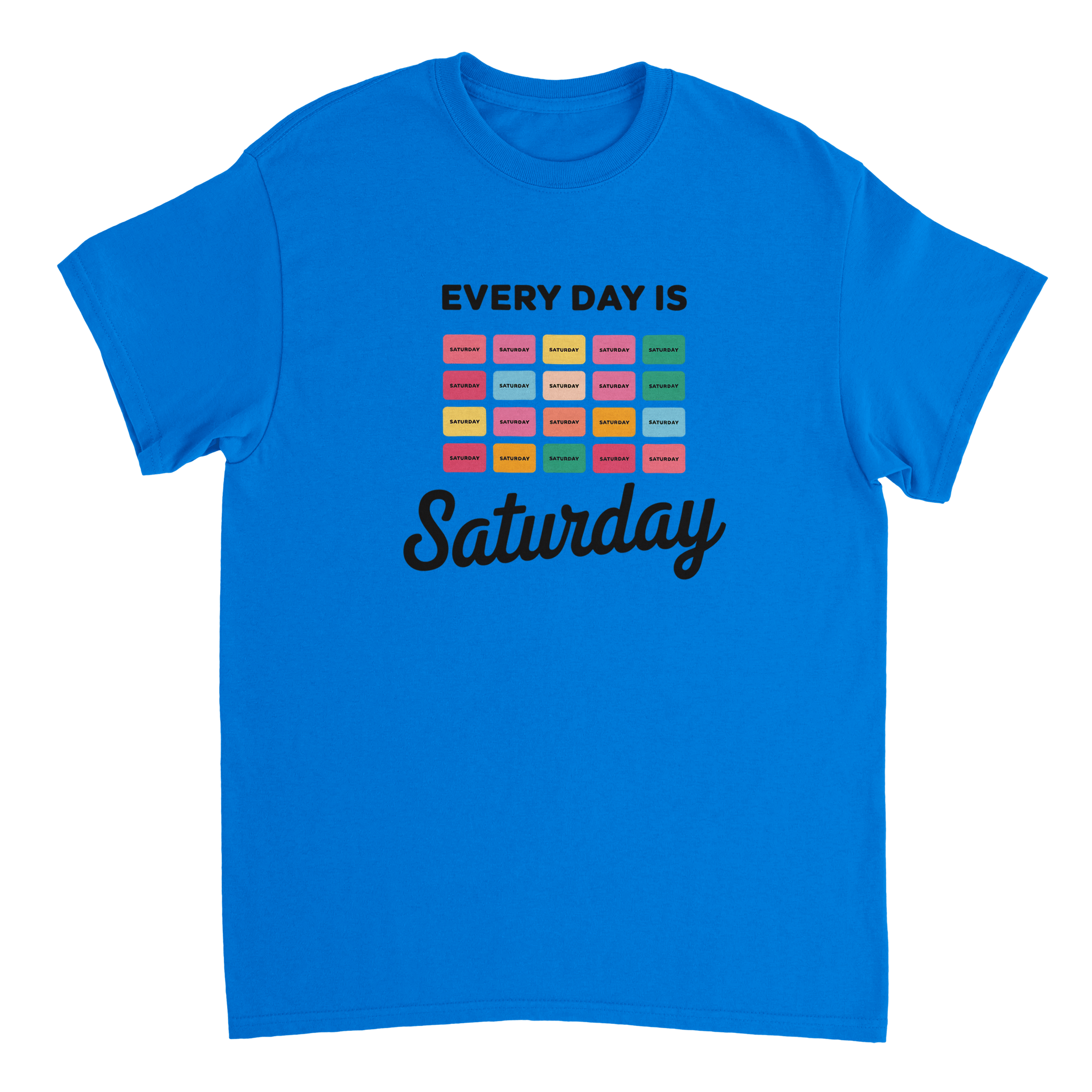 Every Day Is Saturday Fun Tee – Retro Pastel Blocks, Heavyweight Cotton, Classic Fit, Durable Casual Wear - KPAP Canada