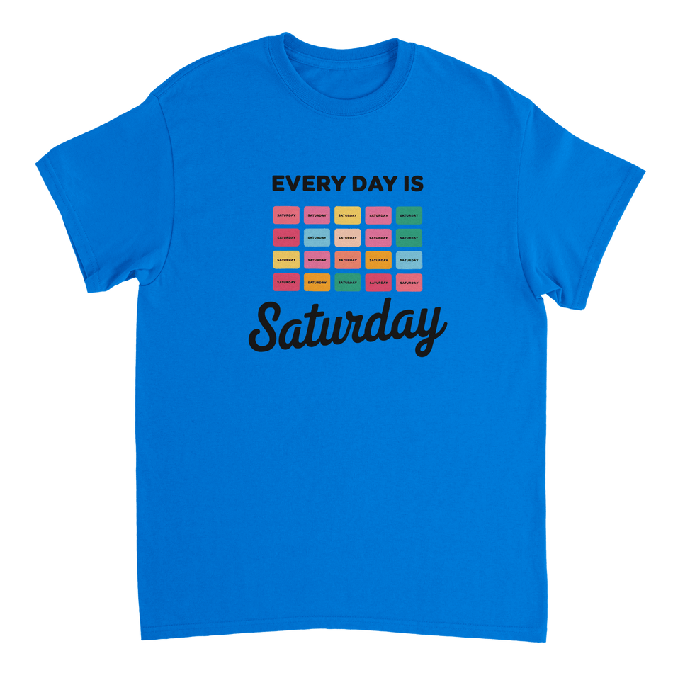 Every Day Is Saturday Fun Tee – Retro Pastel Blocks, Heavyweight Cotton, Classic Fit, Durable Casual Wear - KPAP Canada