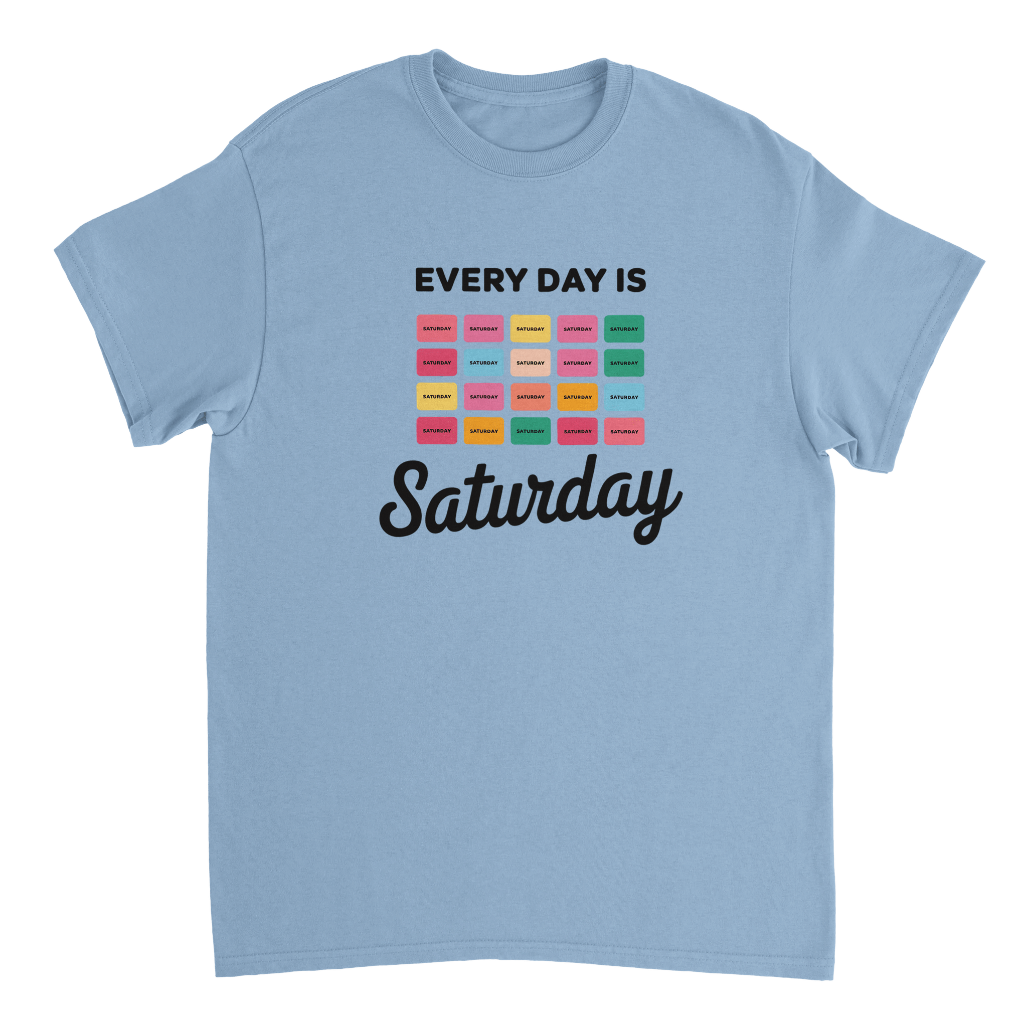Every Day Is Saturday Fun Tee – Retro Pastel Blocks, Heavyweight Cotton, Classic Fit, Durable Casual Wear - KPAP Canada