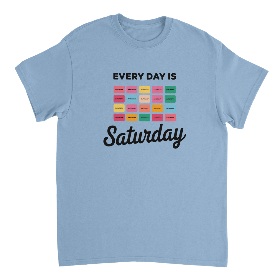 Every Day Is Saturday Fun Tee – Retro Pastel Blocks, Heavyweight Cotton, Classic Fit, Durable Casual Wear - KPAP Canada