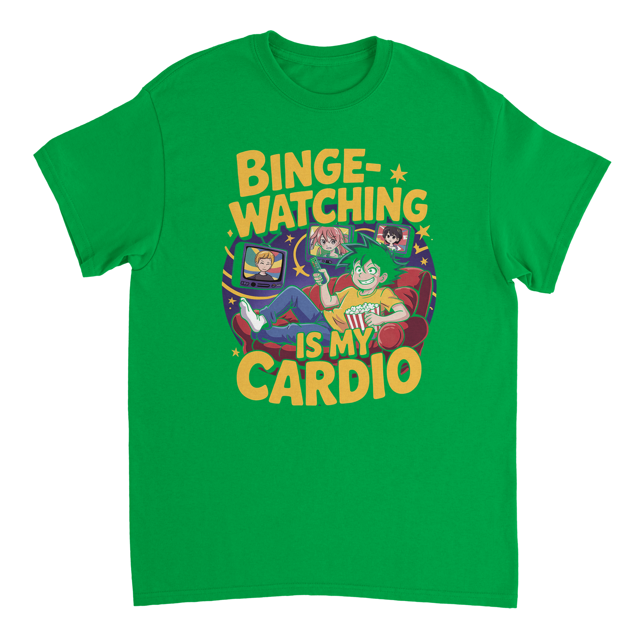 Binge - Watching is My Cardio T-Shirt – Anime & Chill Heavyweight Cotton Tee for Ultimate Comfort - KPAP Canada
