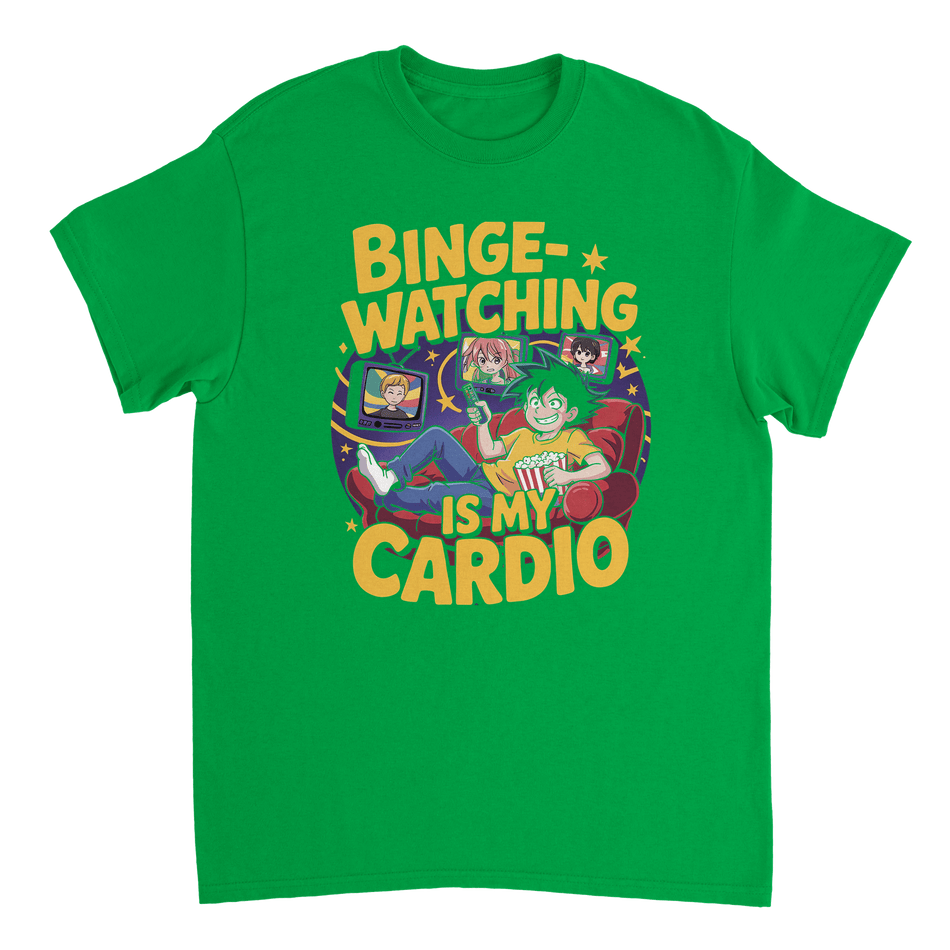 Binge - Watching is My Cardio T-Shirt – Anime & Chill Heavyweight Cotton Tee for Ultimate Comfort - KPAP Canada