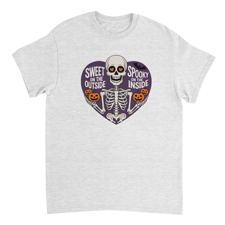 Sweet on the Outside, Spooky on the Inside Skeleton T-Shirt – Heart Eyes & Pumpkins, Heavyweight Cotton Tee - KPAP Canada