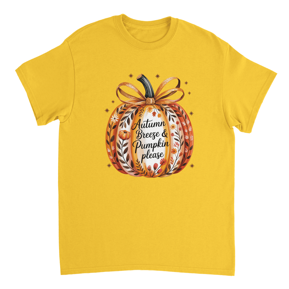 Autumn Breeze & Pumpkin Please T-Shirt – Fall Floral Design, Heavyweight Cotton, Classic Fit for Cozy Comfort - KPAP Canada
