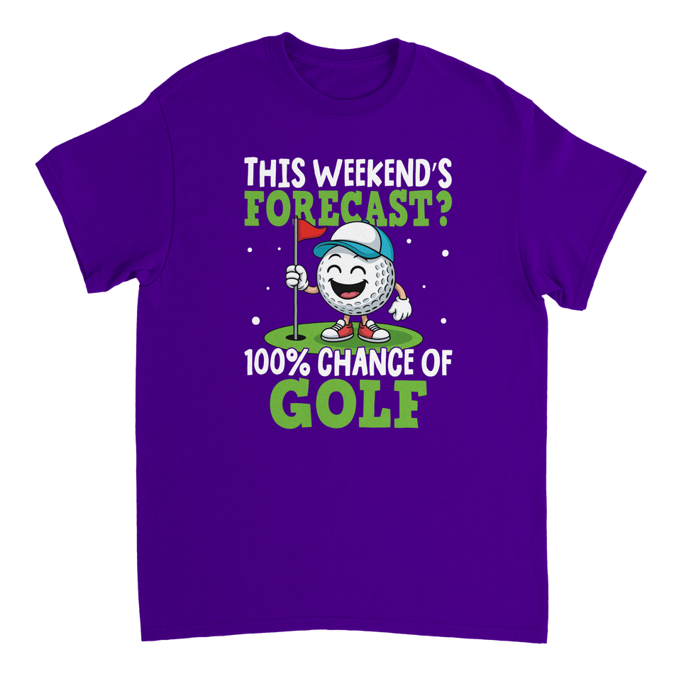 Weekend Forecast Golf T-Shirt – 100% Chance of Golf, Heavyweight Cotton, Classic Fit for Golf Lovers - KPAP Canada