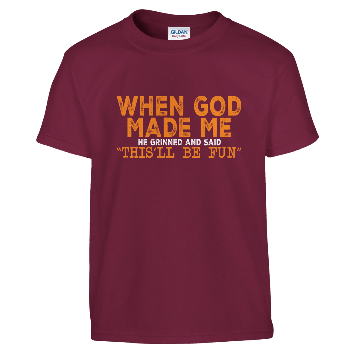 FunKids Funny T-Shirt – 'When God Made Me, He Grinned and Said This Will Be Fun!' Design - KPAP Canada