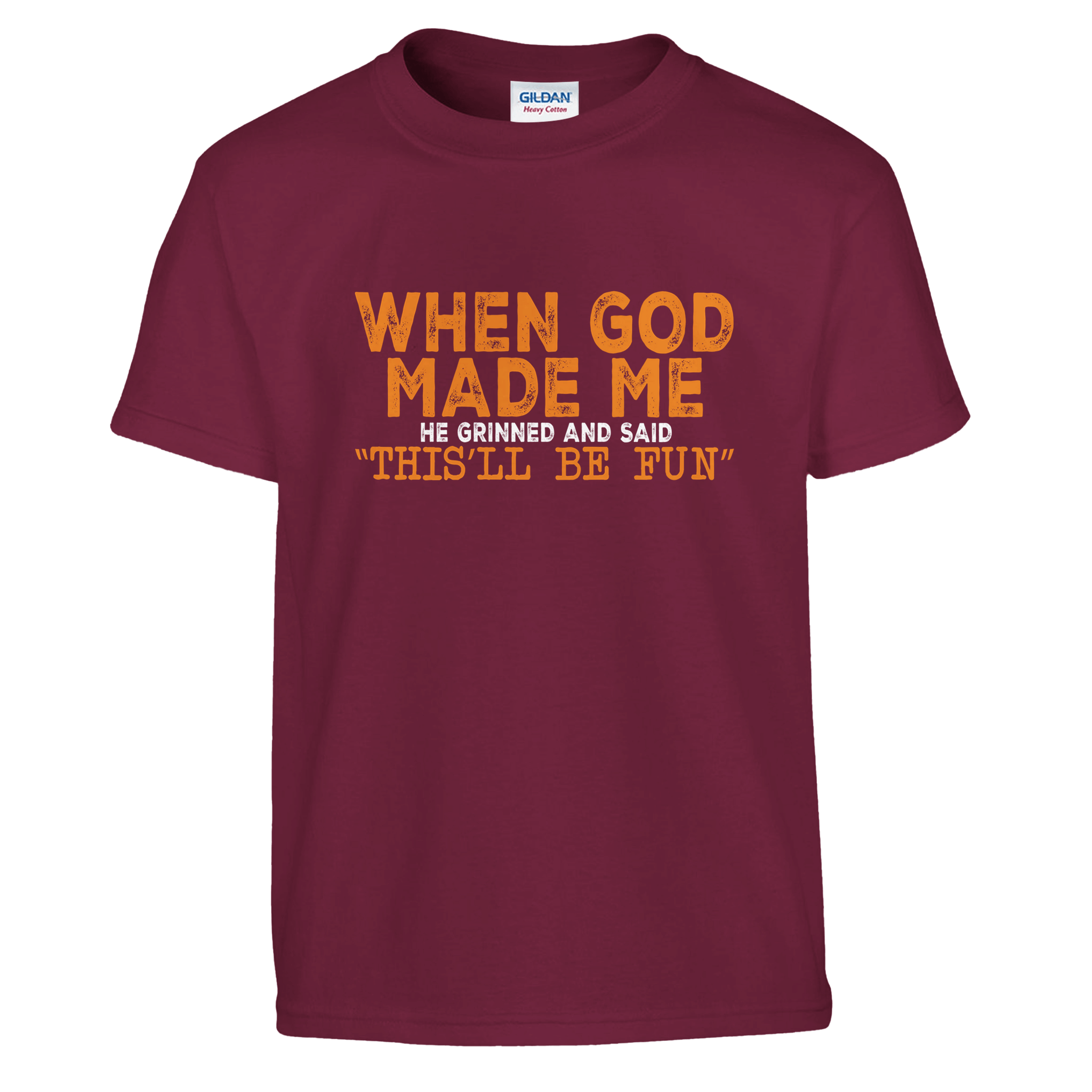 FunKids Funny T-Shirt – 'When God Made Me, He Grinned and Said This Will Be Fun!' Design - KPAP Canada