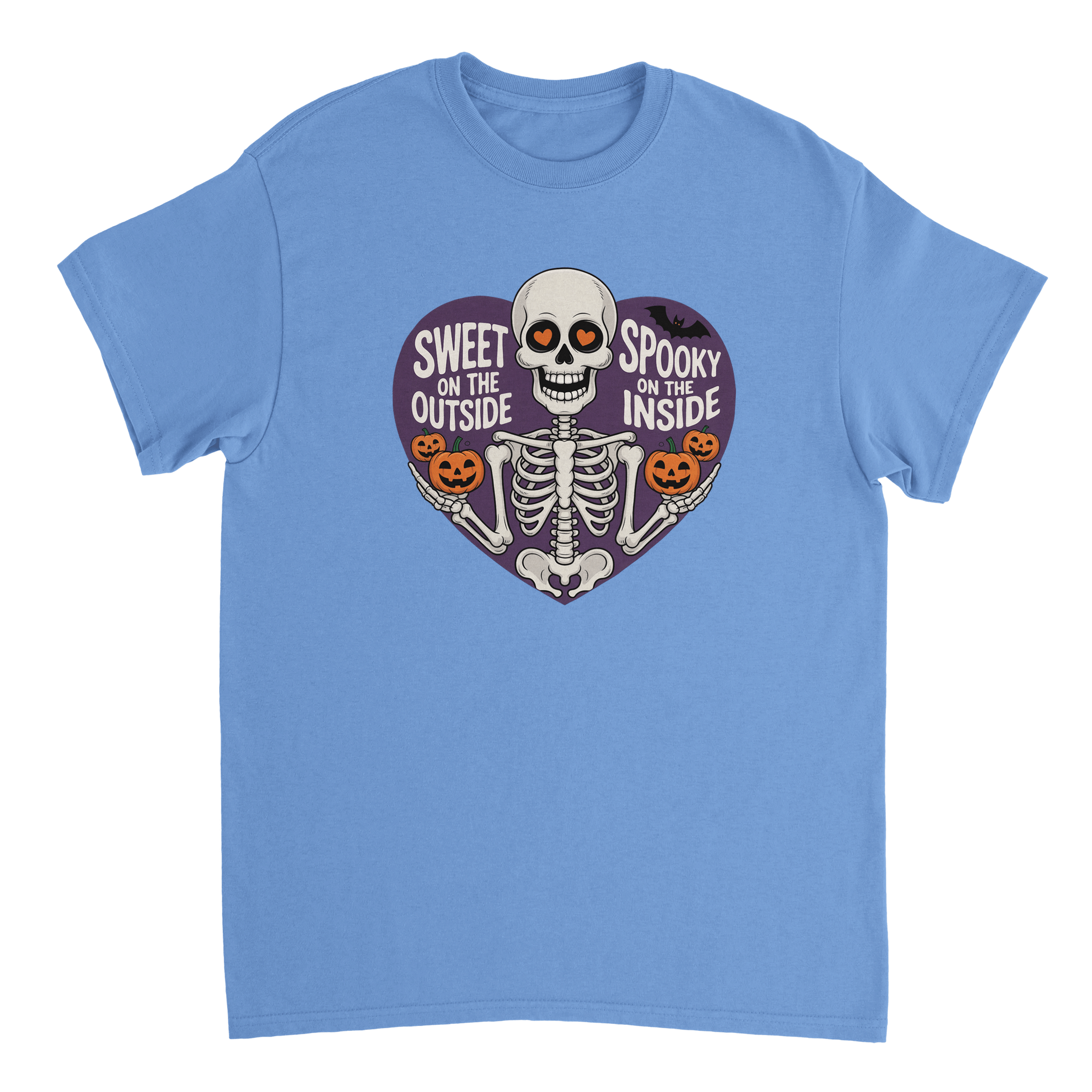Sweet on the Outside, Spooky on the Inside Skeleton T-Shirt – Heart Eyes & Pumpkins, Heavyweight Cotton Tee - KPAP Canada