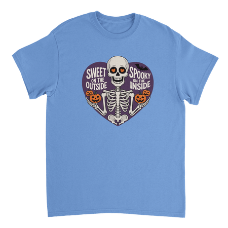 Sweet on the Outside, Spooky on the Inside Skeleton T-Shirt – Heart Eyes & Pumpkins, Heavyweight Cotton Tee - KPAP Canada