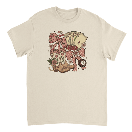 Country Charm T-Shirt – Western Boho, Lucky Dice & Boots Graphic Tee, Classic Fit, Premium Cotton - KPAP Canada