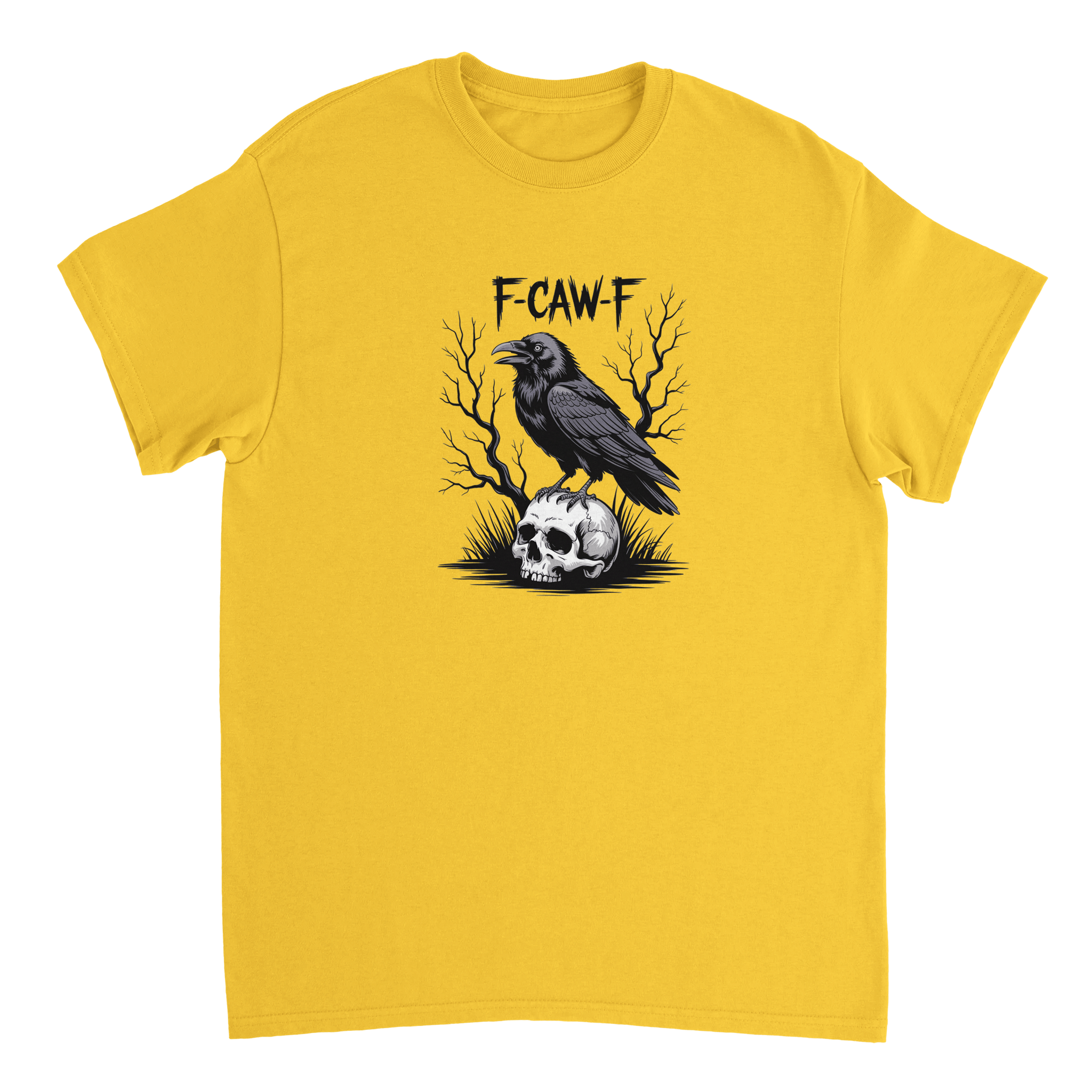Gothic Raven Skull 'F - CAW - F' T-Shirt – Edgy Heavyweight Cotton, Classic Fit, Durable Casual Wear - KPAP Canada