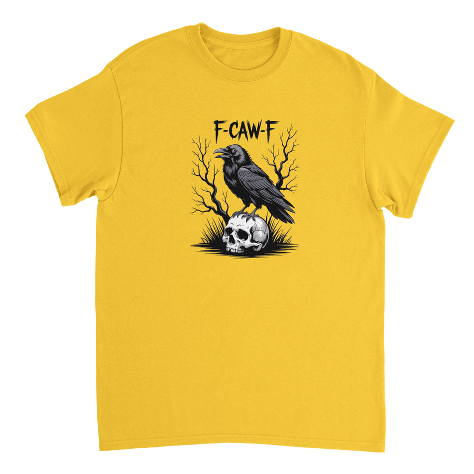 Gothic Raven Skull 'F - CAW - F' T-Shirt – Edgy Heavyweight Cotton, Classic Fit, Durable Casual Wear - KPAP Canada