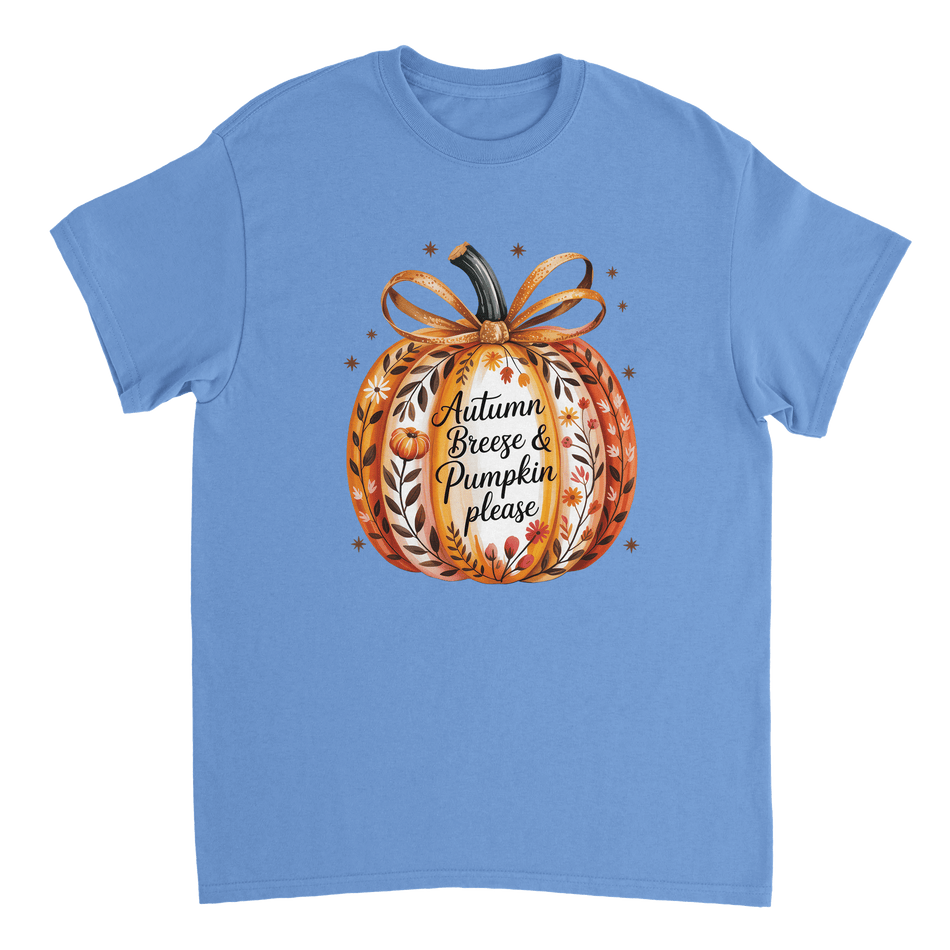 Autumn Breeze & Pumpkin Please T-Shirt – Fall Floral Design, Heavyweight Cotton, Classic Fit for Cozy Comfort - KPAP Canada