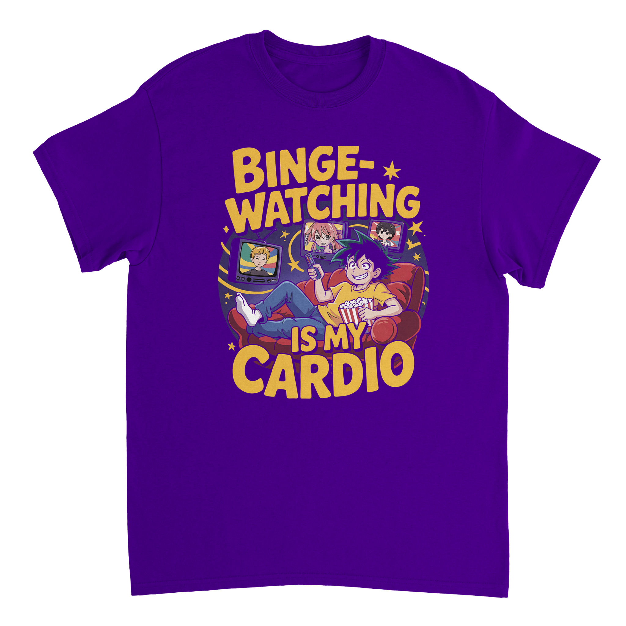 Binge - Watching is My Cardio T-Shirt – Anime & Chill Heavyweight Cotton Tee for Ultimate Comfort - KPAP Canada