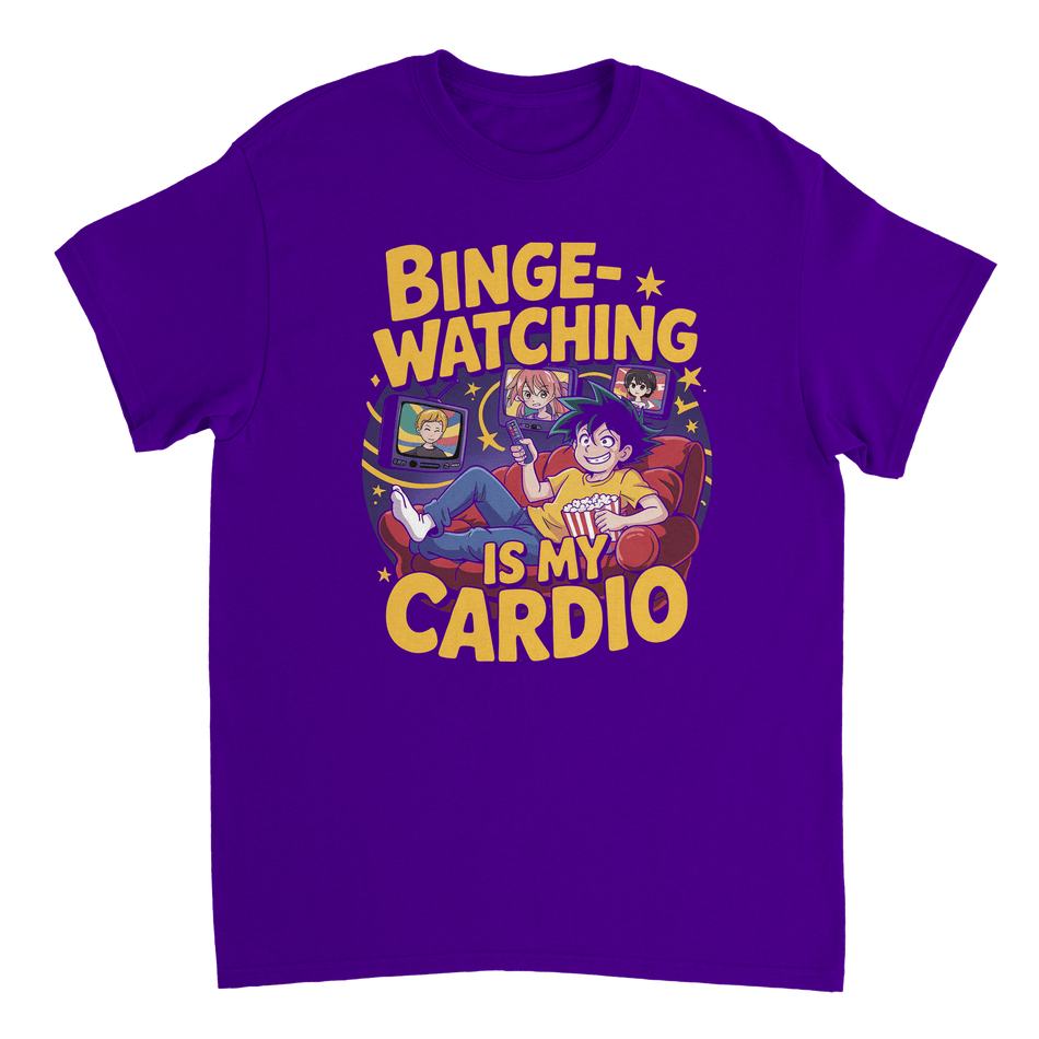 Binge - Watching is My Cardio T-Shirt – Anime & Chill Heavyweight Cotton Tee for Ultimate Comfort - KPAP Canada