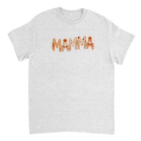 Autumn 'MAMMA' T-Shirt – Sunflower & Gingham Print, Heavyweight Cotton, Classic Fit for Everyday Comfort - KPAP Canada