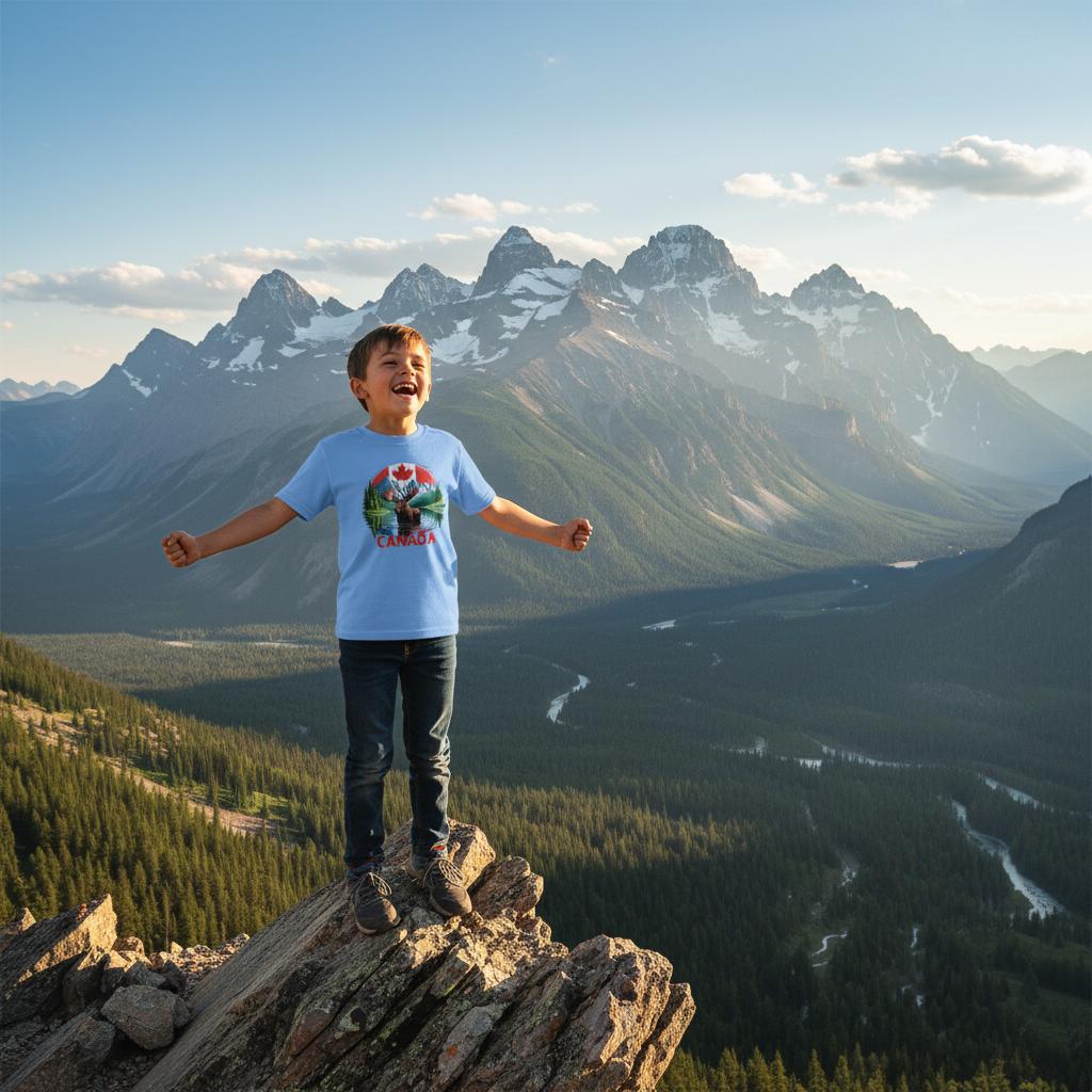 Kids Moose and Mountains T-Shirt - Soft Heavyweight Fabric - KPAP Canada