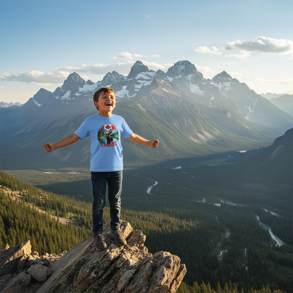Kids Moose and Mountains T-Shirt - Soft Heavyweight Fabric - KPAP Canada