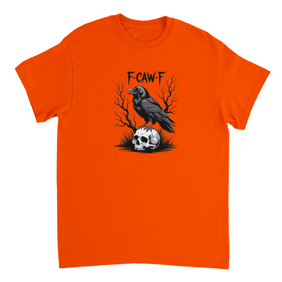 Gothic Raven Skull 'F - CAW - F' T-Shirt – Edgy Heavyweight Cotton, Classic Fit, Durable Casual Wear - KPAP Canada