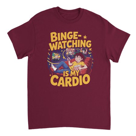 Binge - Watching is My Cardio T-Shirt – Anime & Chill Heavyweight Cotton Tee for Ultimate Comfort - KPAP Canada