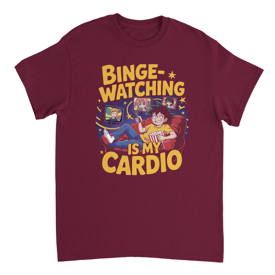 Binge - Watching is My Cardio T-Shirt – Anime & Chill Heavyweight Cotton Tee for Ultimate Comfort - KPAP Canada